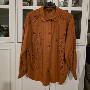 Shyanne Terracotta Suede Lazer Cut Shirt Jacket Shacket